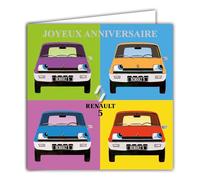 IETSCPMD15167 Carte Joyeux ANNIVERSAIRE Argenté RENAULT 5 POPART - Licence officielle RENAULT Auto Passion & Collections Rétro Vintage - Avec Enveloppe Blanche Format 15x15 cm - Fabriqué en France