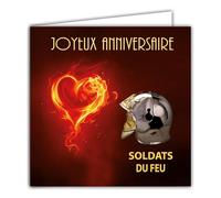 IETSCPMD15211 Carte Joyeux ANNIVERSAIRE pour POMPIER SOLDAT DU FEU Cœur enflammé Casque/I&S Design - Passion & Collections - Avec Enveloppe Blanche Format 15x15 cm - Fabriqué en France