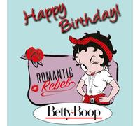 IETSCPMD19004 Carte Happy BIRTHDAY BETTY BOOP ™ Licence officielle Romantic Belle et Rebel - Rose Rouge Fille Femme - Avec Enveloppe Blanche Format 15x15 cm - Intérieur Blanc - Fabriqué en France