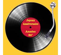 IETSCPMD19220 Carte Joyeux ANNIVERSAIRE Années 80' 1980 Eighties Tourne-disque Vinyle Vintage Rétro - Avec Enveloppe Blanche Format 15x15 cm - Intérieur Blanc - Fabriqué en France - I&S Design