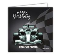 IETSCPMD19402 Carte Happy BIRTHDAY Passion Pilote Voiture de Course Automobile F1 Formule 1 - Avec Enveloppe Blanche Format 15x15 cm - Intérieur Blanc - Fabriqué en France - I&S Design