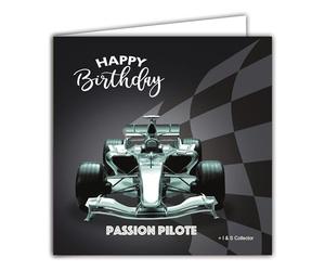 IETSCPMD19402 Carte Happy BIRTHDAY Passion Pilote Voiture de Course Automobile F1 Formule 1 - Avec Enveloppe Blanche Format 15x15 cm - Intérieur Blanc - Fabriqué en France - I&S Design