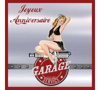 IETSCPMD19415 Carte Joyeux ANNIVERSAIRE Pin-up Fille Femme Blonde Sexy Illustration Rétro Vintage Mécanique Garage Service - Avec Enveloppe Blanche Format 15x15 cm - Fabriqué en France - I&S Design