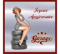 IETSCPMD19416 Carte Joyeux ANNIVERSAIRE Garage Pin-up Fille Femme Garagiste Sexy Talons Illustration Rétro Vintage Mécanique - Avec Enveloppe Blanche Format 15x15 cm - Fabriqué en France - I&S Design