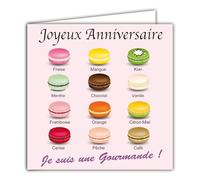 IETSCPMD9010 Carte Joyeux ANNIVERSAIRE Macarons Gâteaux Pâtisseries Gourmandises pour Fille Femme Gourmande - Avec Enveloppe Blanche Format 15x15 cm - Intérieur Blanc - Fabriqué en France