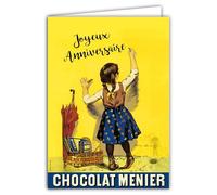 IETSCPXL-10330 MAXI GRANDE CARTE ANNIVERSAIRE XL 22x31cm Chocolat Menier Licence Officielle Petite Fille qui écrit Réclame Pub Rétro Vintage Collection - Intérieur Blanc 44x31cm - Avec Enveloppe
