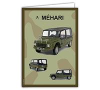 IETSCPXL-15045 MAXI GRANDE CARTE XL 22x31cm Citroën Méhari Vert Kaki Licence Officielle Automobile Voiture de Collection - Intérieur Blanc 44x31cm -Avec Enveloppe -Départ Retraite Anniversaire