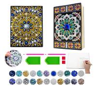 IETWATE 2 Stück Diamant Mandala Kit, 5D DIY Mandala Diamant Peinture A5 Carnet, Diamond Art Painting Notebook, Journal Intime en Cuir Vierge, pour Débutants Scolaires Bureau Étudiants