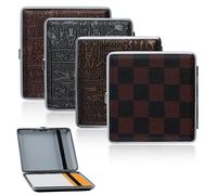 IETWATE 4 Pièces Etui Cigarette, Boite a Cigarette Homme PU Cuir, Boite Cigarette Metal pour 20 Clopes, Porte-Cigarettes Homme Femme avec Élastique, pour Poches de Pantalons et de Chemises