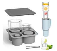 IETWATE Bac à glaçons en silicone à 4 compartiments avec couvercle pour gobelets de 20 à 40 onces, réutilisable, en silicone, pour cocktails, whisky, café (gris)