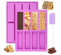 IETWATE Lot de 2 moules rectangulaires en silicone pour barres de céréales, 8 cavités antiadhésives, moules à pralines, passent au lave-vaisselle, avec 1 spatule en silicone, pour bricolage, gâteaux