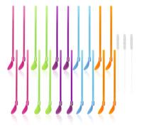 IETWATE Lot de 20 pailles réutilisables en plastique multicolore avec 3 brosses à paille, pour smoothie, milkshake, cocktails et boissons chaudes