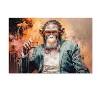 IEUUUB Abstrait singe gentleman costume chimpanzé avec un verre de whisky animal affiche toile peinture mur art photos décor à la maison 70x100cm (28x39in) avec cadre