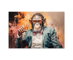 IEUUUB Abstrait singe gentleman costume chimpanzé avec un verre de whisky animal affiche toile peinture mur art photos décoration de la maison 60x80cm (24x31in) avec cadre