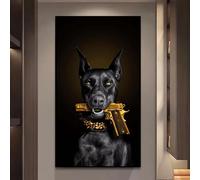 IEUUUB Affiche de chien noir Doberman Mafia, peinture décorative sur toile, décoration murale pour salon, chambre à coucher, 70 x 140 cm (28 x 56 pouces), avec cadre