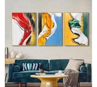IEUUUB Peinture sur toile abstraite avec texture de marbre, affiche murale moderne, décoration d'intérieur, 70 x 100 cm (28 x 39 pouces), 3 pièces avec cadre