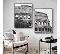 IEUUUB Peinture sur toile noir et blanc du Colisée d'Italie, monument antique de Rome, art mural classique, décoration de salon, 40 x 60 cm (16 x 24 pouces) x 2 avec cadre