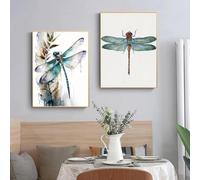 IEUUUB Peinture sur toile représentant une libellule, dessin coloré, affiches, impressions haute définition, œuvres d'art murales pour salon, 21 x 30 cm (8 x 12 pouces), 2 avec cadre
