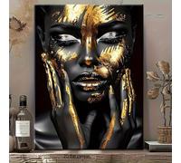 IEUUUB Toile murale abstraite noire et dorée représentant une femme africaine, affiches et impressions, peinture moderne, œuvre d'art pour salon, 40 x 70 cm (16 x 28 pouces), avec cadre