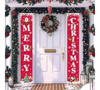 iEventStar Panneau de porche de Noël - Bannière de Noël rouge « Merry Christmas » - Décoration murale de porte (panneau de porche « Merry Christmas », 30,5 x 180,3 cm)