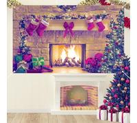 iEventStar Toile de fond de Noël à suspendre « Merry Christmas New Year » pour le réveillon de Noël, cheminée, décoration de fond de maison (bannière de fond de cheminée, 180 x 110 cm)