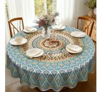 iEvery Nappe Ronde 150 Lavable, Nappe Boho Mandala Bleue Florale pour Jardin en Polyester Résistante aux Intempéries Table Cloth Imperméable pour Cuisine, Table de Jardin, Table à Manger, Fête