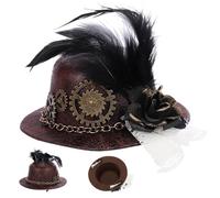 Iewroyt MINI TOP HAT HALLOWEEN SAVEPUNK HAT AVEC GRANDS, CHANE ROSE ET FEATHERS, MINI SEAVEPUNK AVEC CLIP CLIP POUR LES FEMMES COSPLAY COSPlay Halloween Masquerade, Black Top