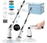 IEZFIX Brosse électrique rotative pour Salle de Bain, Brosse de Nettoyage pour Baignoire, carrelage, Sol, Toilettes, Cuisine, 8 têtes de Brosse de Nettoyage, 3 Vitesses 450 TR/Min Maximum, Tige