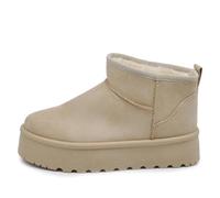 IF Bottes Bottines Mammut Femme Cheville Avec Poils Fourrure Plate-forme Coin Suède Synthétique P309, R 17 Beige, 39 EU