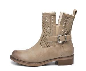 IF Bottes de motarde pour femme, perforées avec boucles pour printemps, été, en cuir synthétique, effet jean, GR-6656, 38 EU