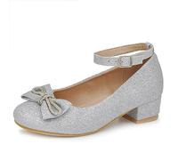 IF Chaussures Ballerines Fille Fille Paillettes Arc Strass Pierres Cérémonie Bijou W7008, 7008 Argent, 35 EU