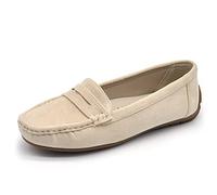 IF Fashion Chaussures Mocassins Slip On Loafers Doux Femme avec Strass Pierres Daim Suède 7137, 245 Beige, 36 EU