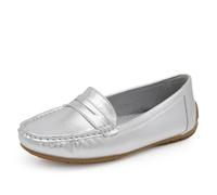 IF Fashion Chaussures Mocassins Slip On Loafers Doux Femme avec Strass Pierres Suède Suède FT245, Argent 245, 40 EU