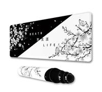 IF FEEL Tapis de souris motif fleurs de cerisier noir et blanc, tapis de souris Yin et Yang, grand sous-main de bureau XL, tapis de souris Sakura japonais étendu, tapis de clavier imperméable et