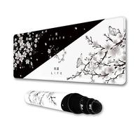 IF FEEL Tapis de Souris Motif Fleurs de Cerisier Noir et Blanc, Tapis de Souris Yin et Yang, Grand sous-Main de Bureau XL, Tapis de Souris Sakura Japonais étendu, Tapis de Clavier imperméable et
