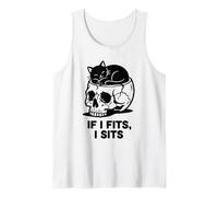 If I Fits I Sits Cat Skull Funny Gothic Dark Meme Humour 2 Débardeur