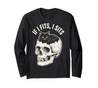 If I Fits I Sits - Funny Black Cat Skull Manche Longue