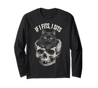 If I Fits I Sits - Funny Black Cat Skull Manche Longue