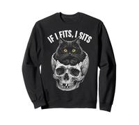 If I Fits I Sits - Funny Black Cat Skull Sweatshirt