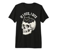 If I Fits I Sits - Funny Black Cat Skull T-Shirt Haut de Gamme