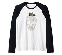 If It Fits I Sit Black Cat Skull Funny Kitty Manche Raglan