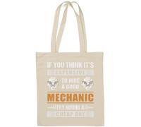 If You Think It's Chire To Hire A Good Mechanic Try Hiring A Cheap One Funny Piston Skull Sac fourre-tout en coton naturel blanc