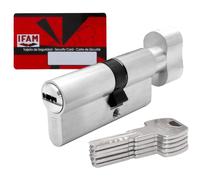 IFAM Cylindre pour Portes Série F6S, 30x30 mm avec bouton, Cylindre avec 5 Clés, Protection Antiperçage et Anti-crochetage, Serrure Profil Européen, Couleur Nickel