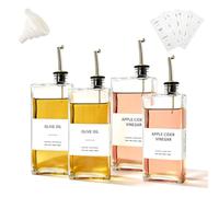 iFCOW Lot de 4 flacons distributeurs d'huile d'olive en verre de 500 ml avec bec verseur, entonnoir en silicone et étiquettes étanches