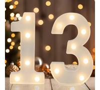 IFDGCTK Chiffres lumineux à DEL décoratifs, décorations pour 13e anniversaire, lumières LED blanc chaud, panneau de numéro de chapiteau lumineux pour décoration de 13e fête