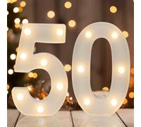 IFDGCTK Chiffres lumineux à DEL décoratifs pour 50e anniversaire, lumières LED blanc chaud, panneau lumineux pour décoration de fête d'anniversaire 50 ans