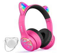 IFECCO Casque Audio Enfant avec Microphone Bluetooth 6.0 | Casque d'écoute à Lumière LED pour Chat avec étui Casque Bluetooth sans Fil Enfant pour Ecole Tablette Téléphone