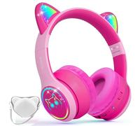 IFECCO Casque Audio Enfant avec Microphone,Casque d'écoute à Lumière LED pour Chat avec étui Casque Bluetooth sans Fil Enfant pour Ecole Tablette Téléphone
