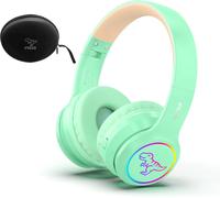 IFECCO Casque Audio Enfant Bluetooth avec Microphone,Lumi¿¿re LED Dinosaure ¿¿couteurs avec Etui,Enfant Casque sans Fil Bluetooth pour Ecole Tablette T¿¿l¿¿phone
