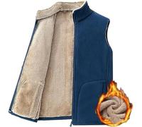 IFFANY Gilet en laine d'agneau pour hommes, gilet debout doublé polaire, veste coupe-vent chaude sans manches à fermeture éclair complète, automne et hiver